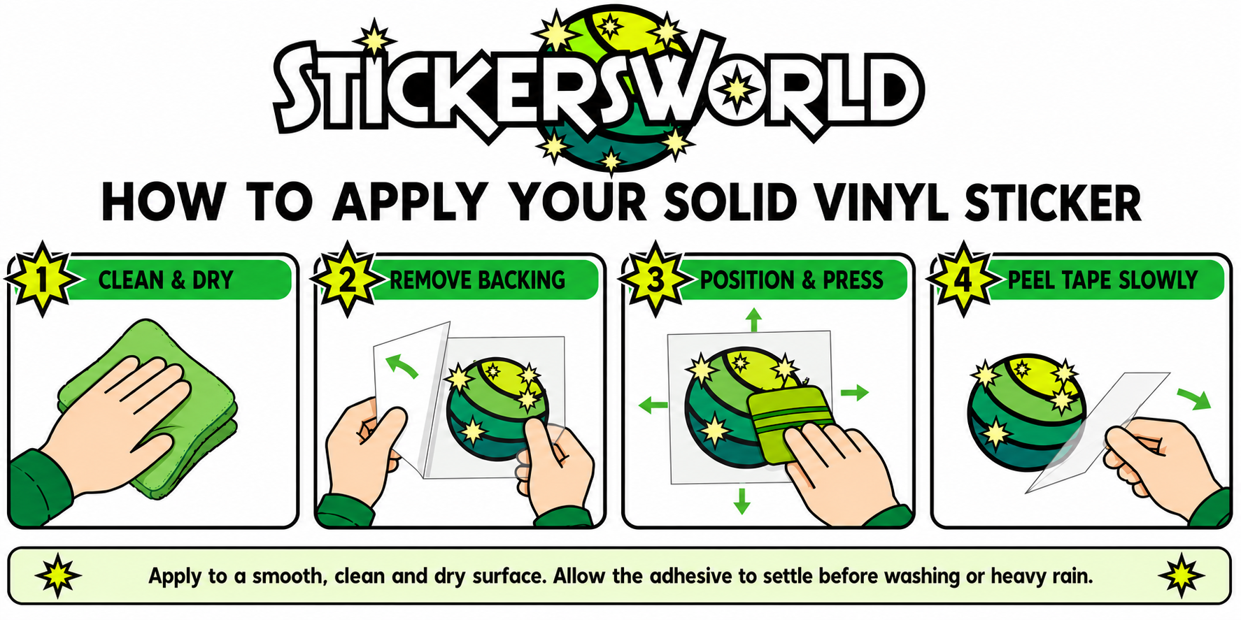 Four-step solid vinyl sticker application guide